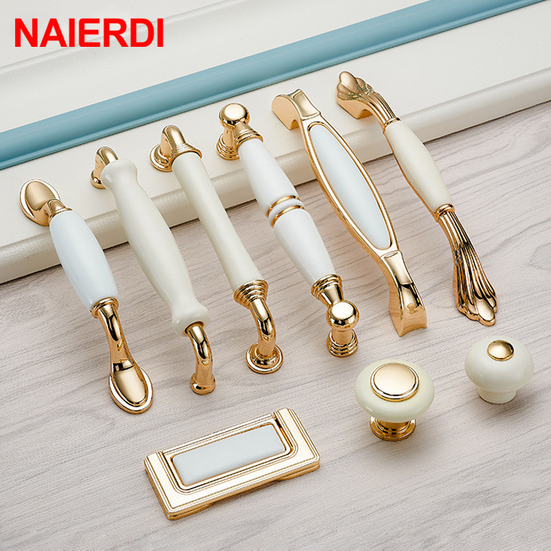 NAIERDI złoty biały ceramiczne – Drawer Pull Gold recenzja i cena